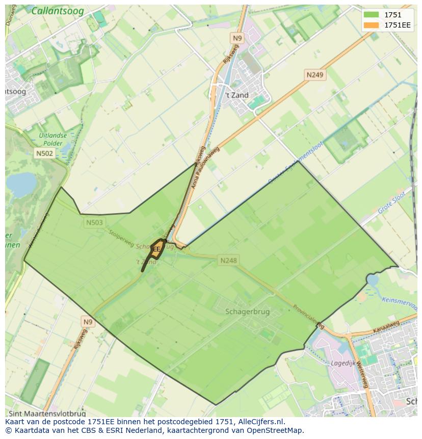 Afbeelding van het postcodegebied 1751 EE op de kaart.