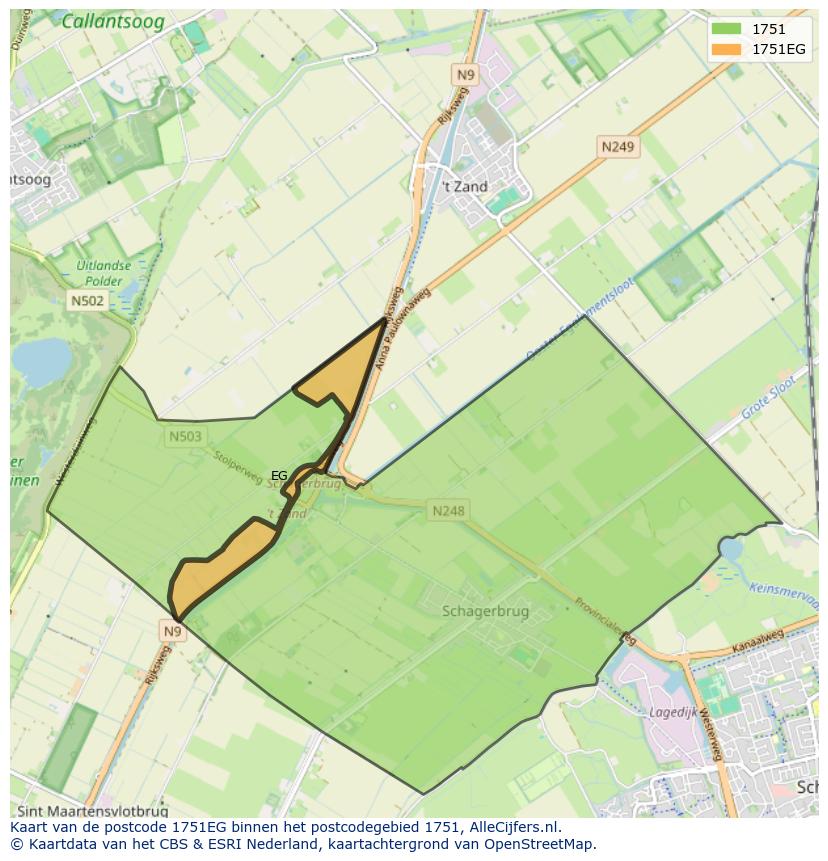 Afbeelding van het postcodegebied 1751 EG op de kaart.
