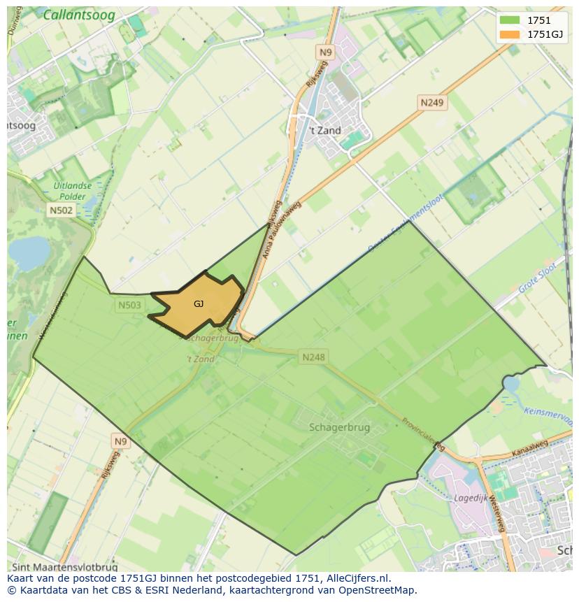 Afbeelding van het postcodegebied 1751 GJ op de kaart.