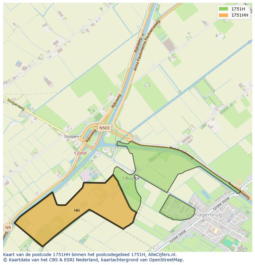 Afbeelding van het postcodegebied 1751 HH op de kaart.