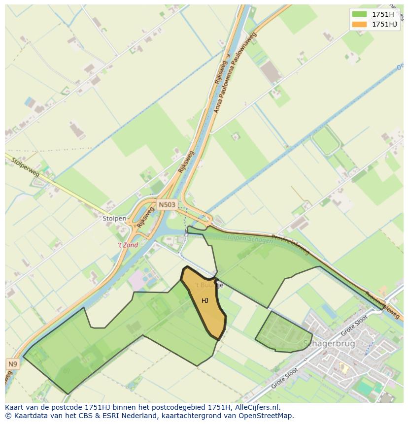 Afbeelding van het postcodegebied 1751 HJ op de kaart.