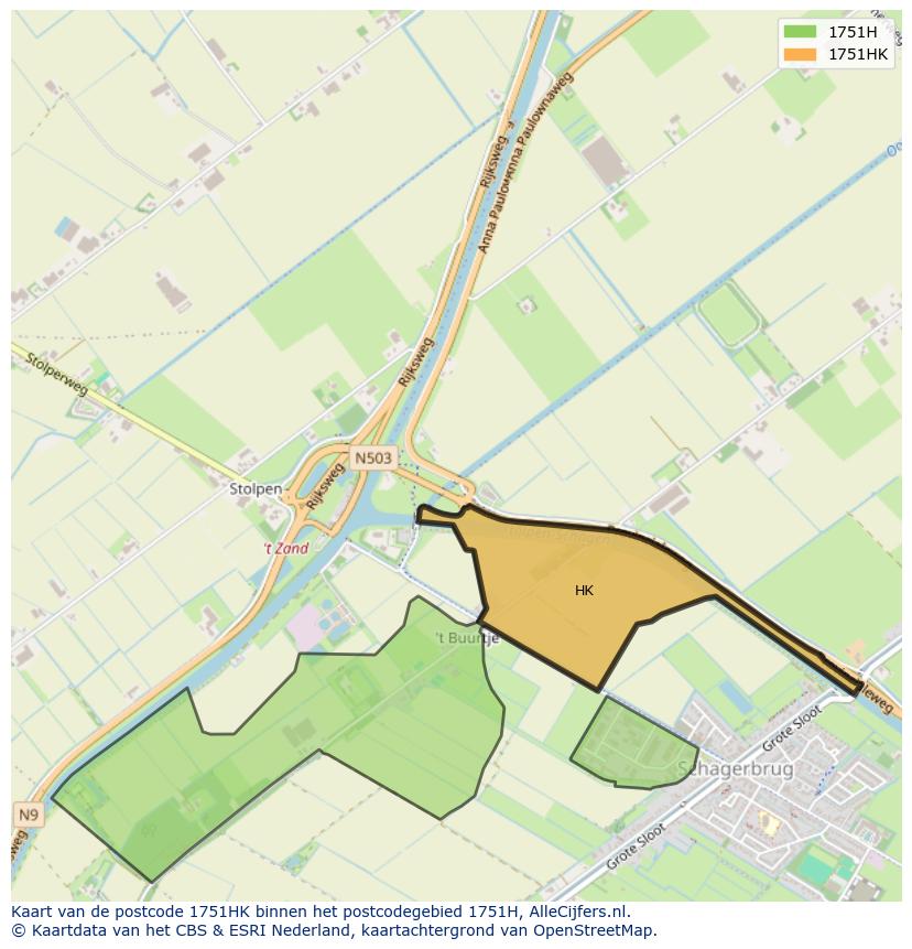 Afbeelding van het postcodegebied 1751 HK op de kaart.