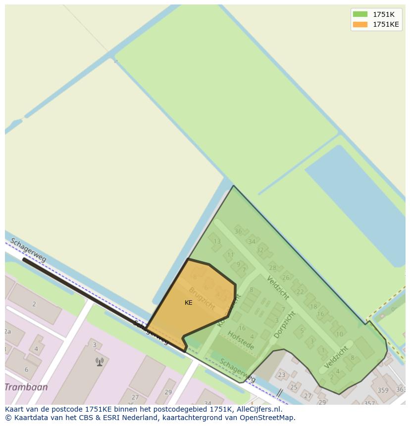 Afbeelding van het postcodegebied 1751 KE op de kaart.