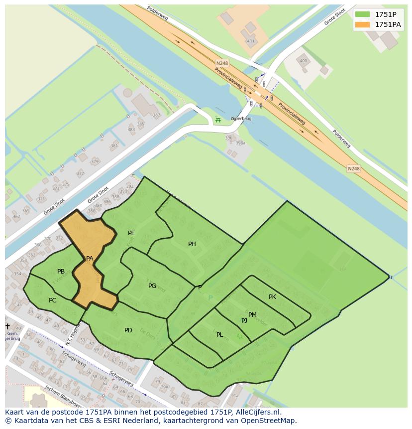 Afbeelding van het postcodegebied 1751 PA op de kaart.