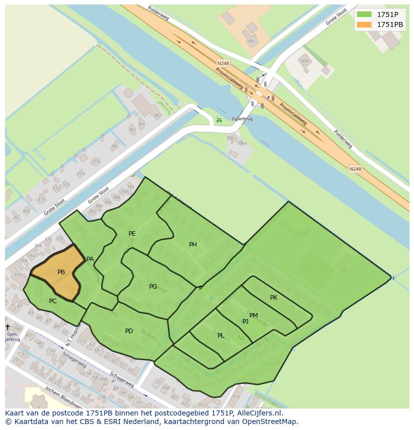 Afbeelding van het postcodegebied 1751 PB op de kaart.