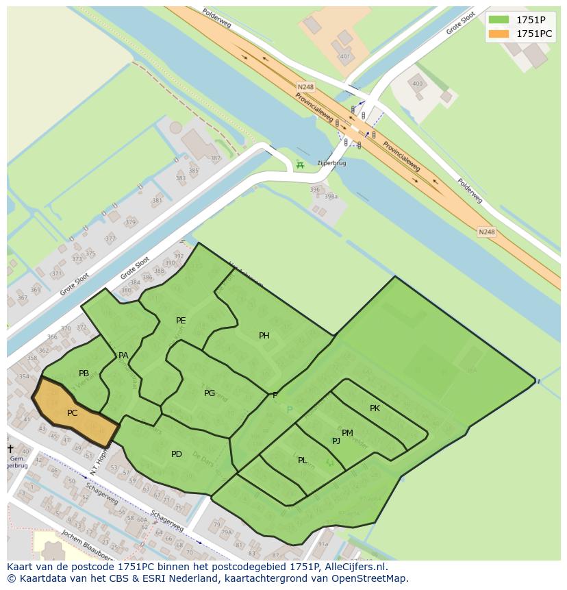 Afbeelding van het postcodegebied 1751 PC op de kaart.