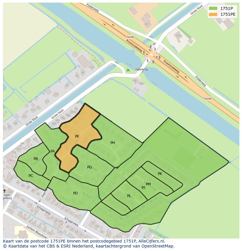Afbeelding van het postcodegebied 1751 PE op de kaart.