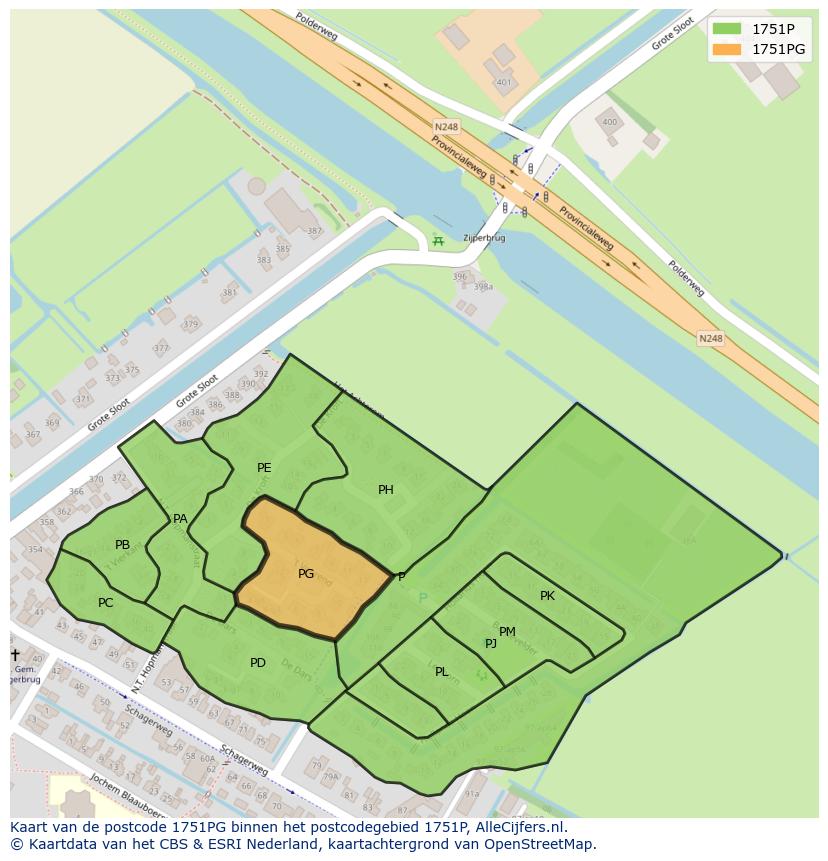 Afbeelding van het postcodegebied 1751 PG op de kaart.