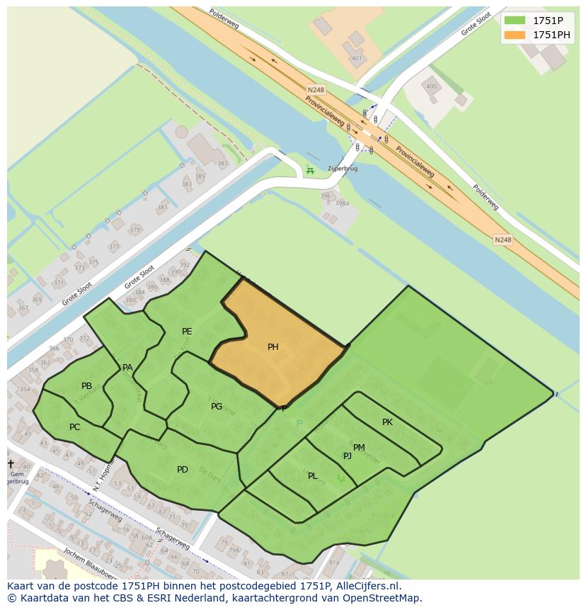 Afbeelding van het postcodegebied 1751 PH op de kaart.