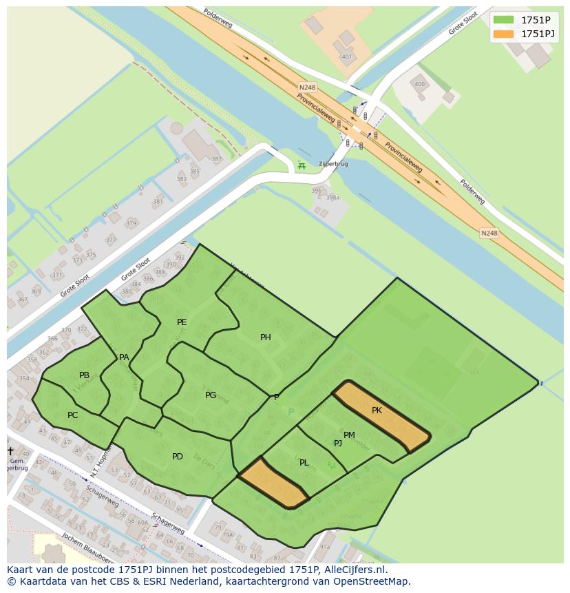 Afbeelding van het postcodegebied 1751 PJ op de kaart.