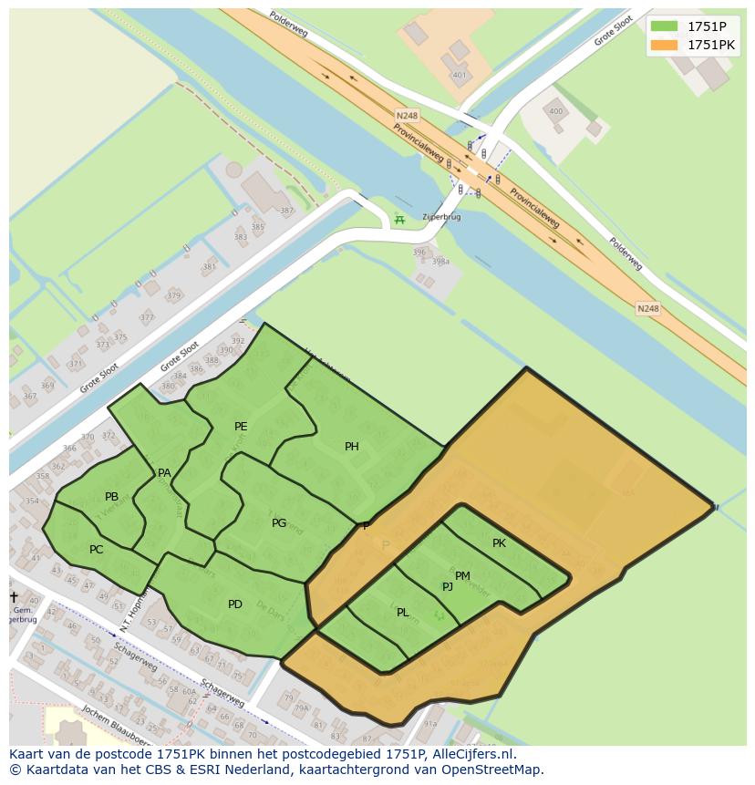 Afbeelding van het postcodegebied 1751 PK op de kaart.