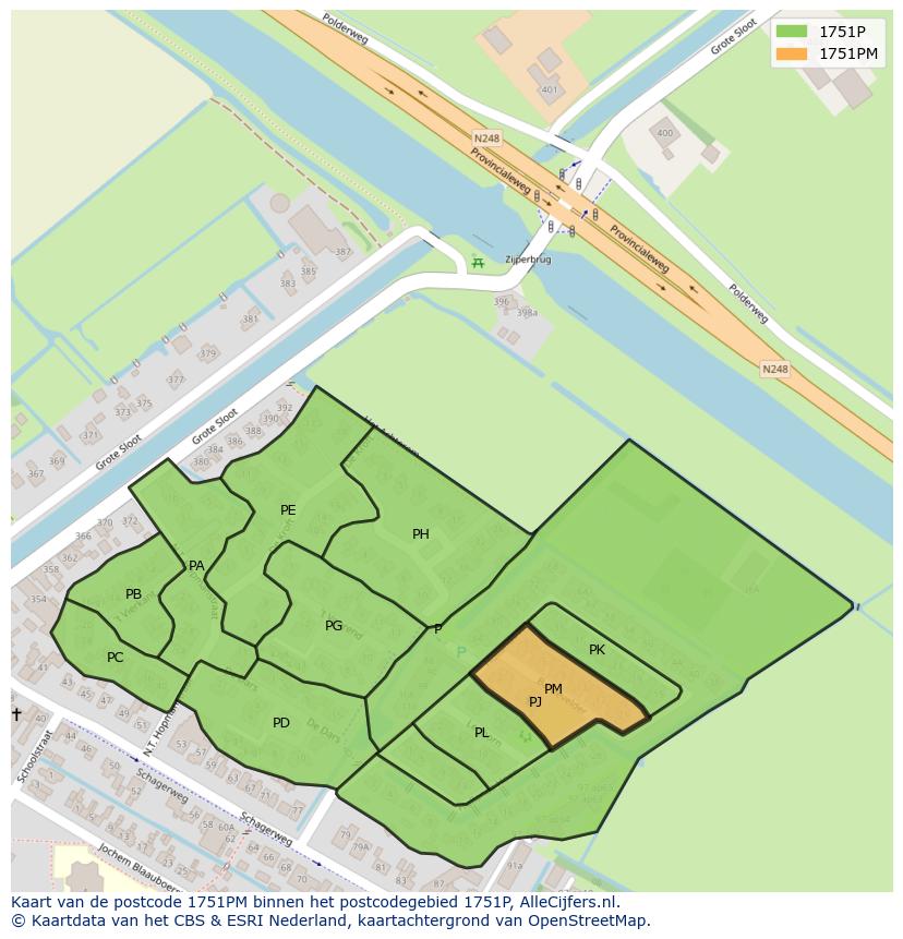 Afbeelding van het postcodegebied 1751 PM op de kaart.