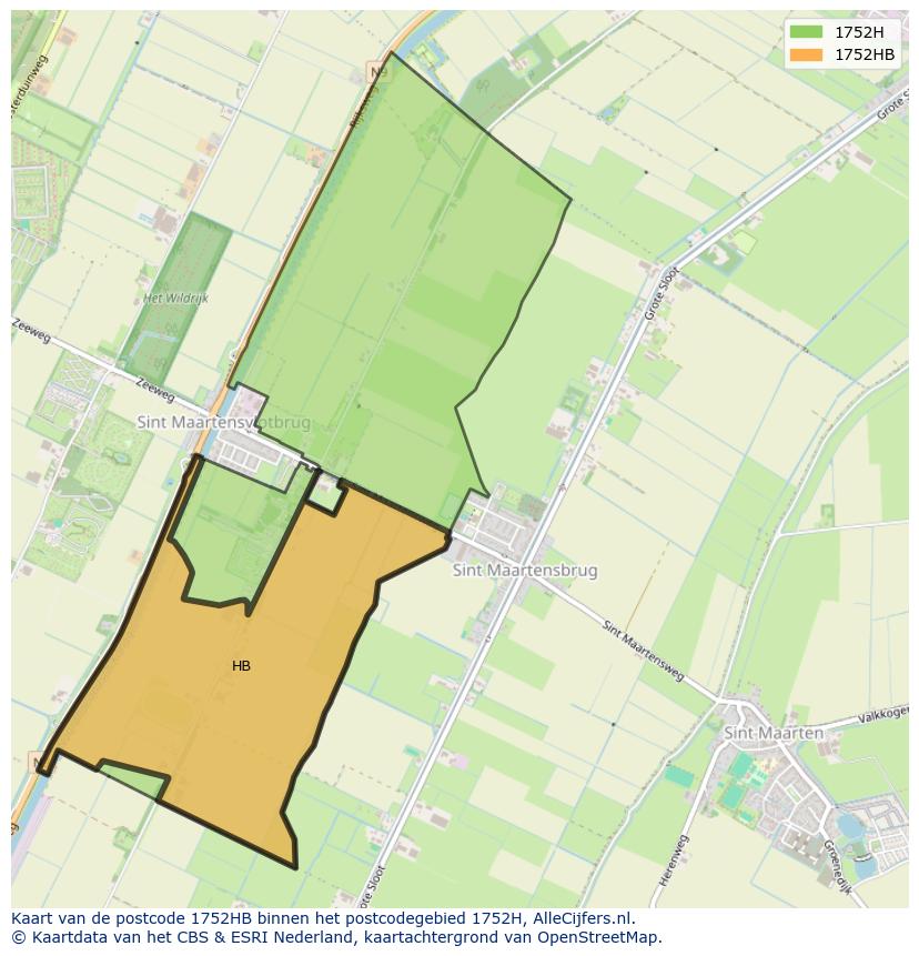 Afbeelding van het postcodegebied 1752 HB op de kaart.