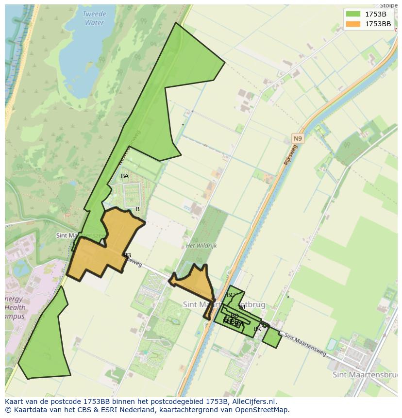 Afbeelding van het postcodegebied 1753 BB op de kaart.