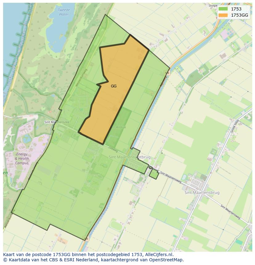 Afbeelding van het postcodegebied 1753 GG op de kaart.