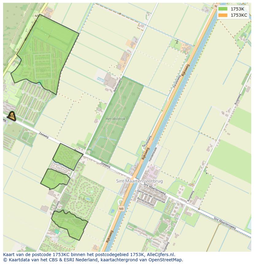 Afbeelding van het postcodegebied 1753 KC op de kaart.