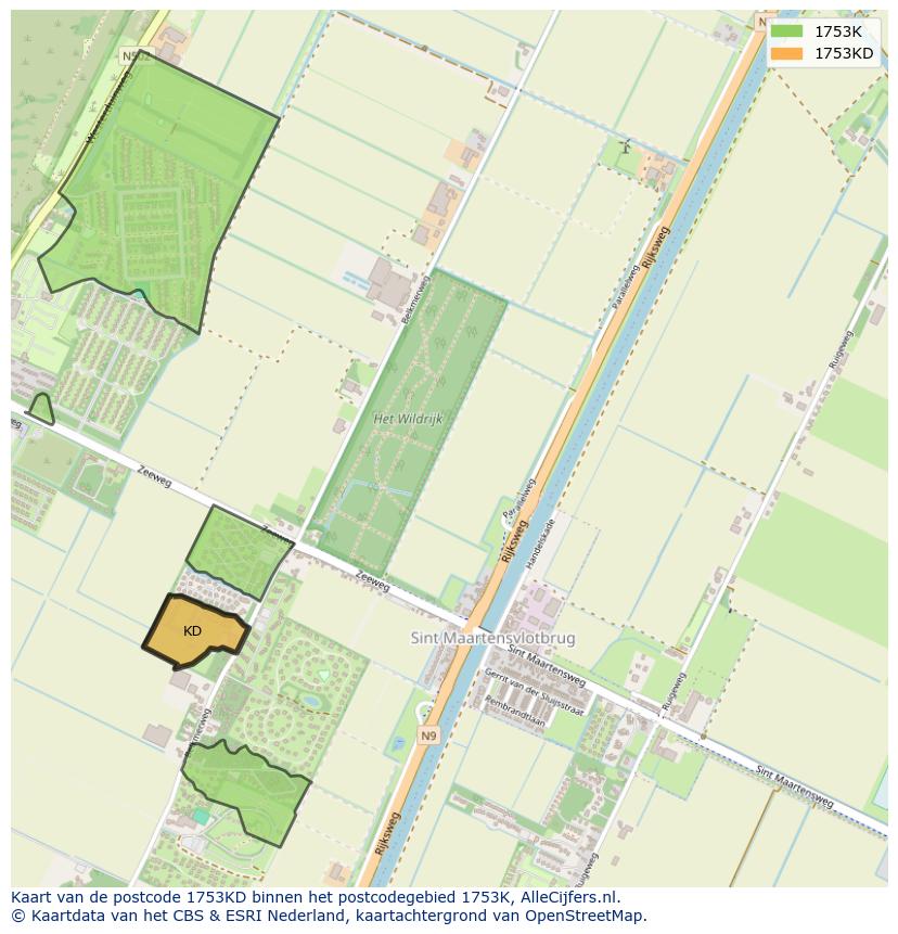 Afbeelding van het postcodegebied 1753 KD op de kaart.