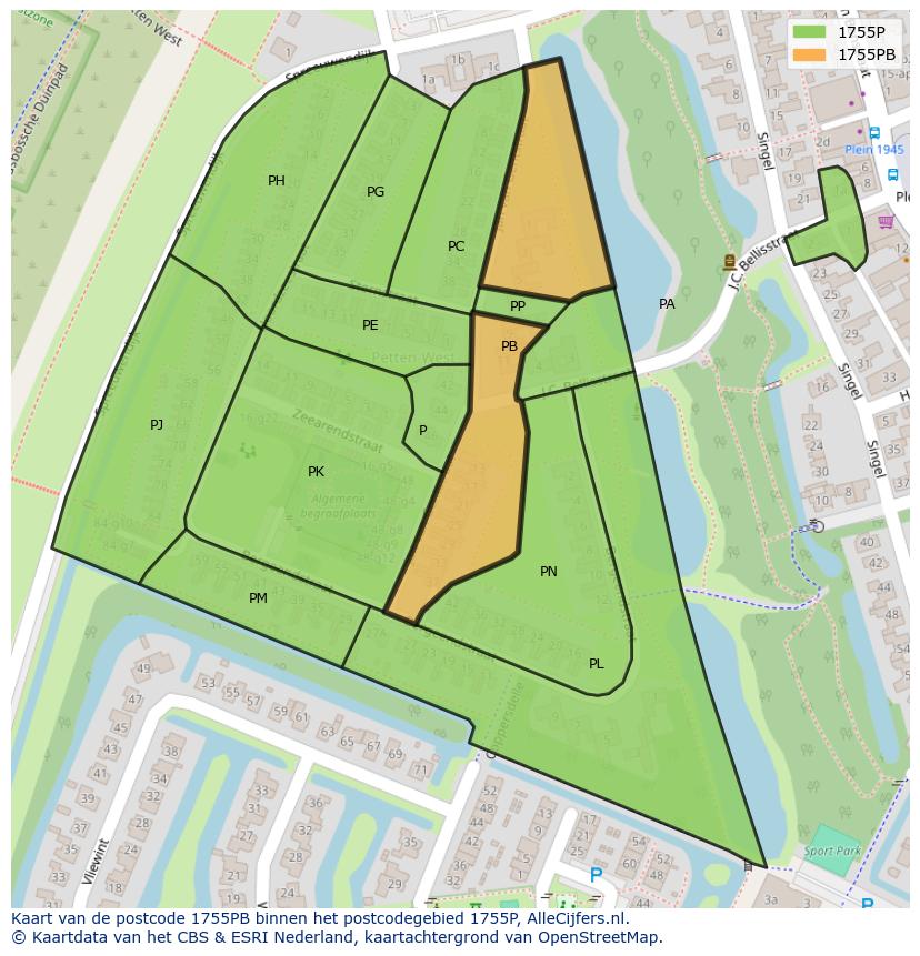 Afbeelding van het postcodegebied 1755 PB op de kaart.