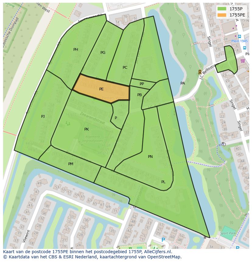 Afbeelding van het postcodegebied 1755 PE op de kaart.
