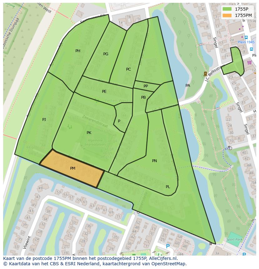 Afbeelding van het postcodegebied 1755 PM op de kaart.