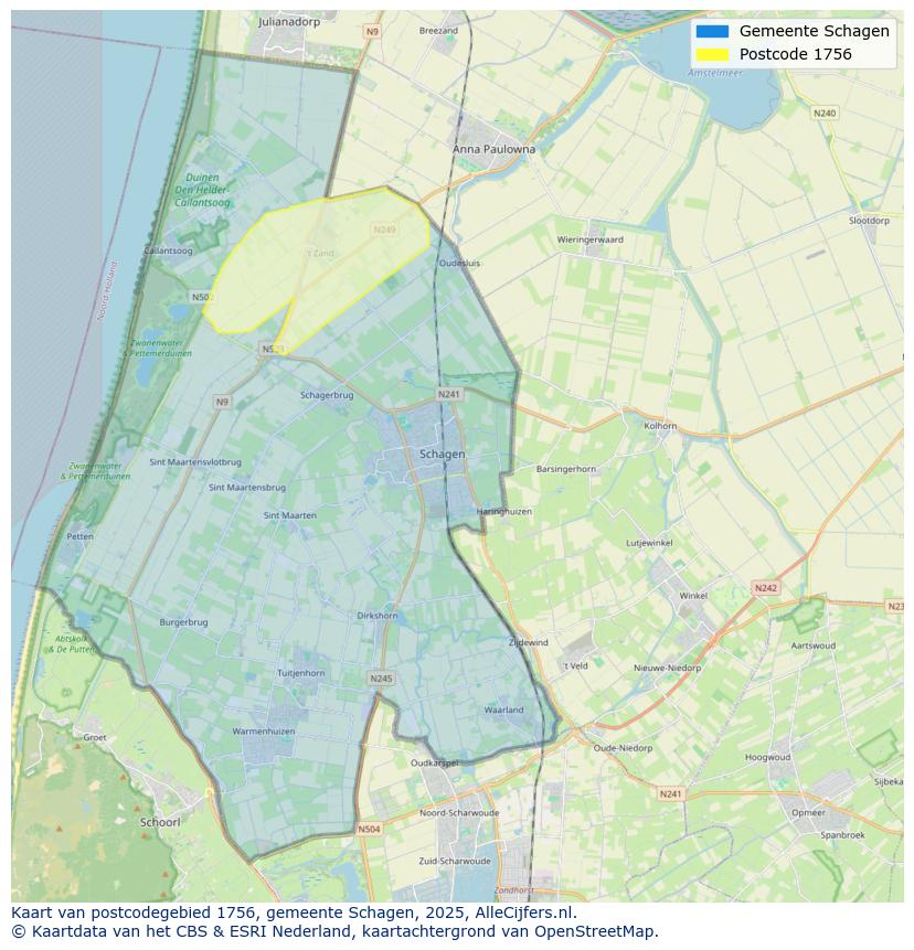 Afbeelding van het postcodegebied 1756 op de kaart.