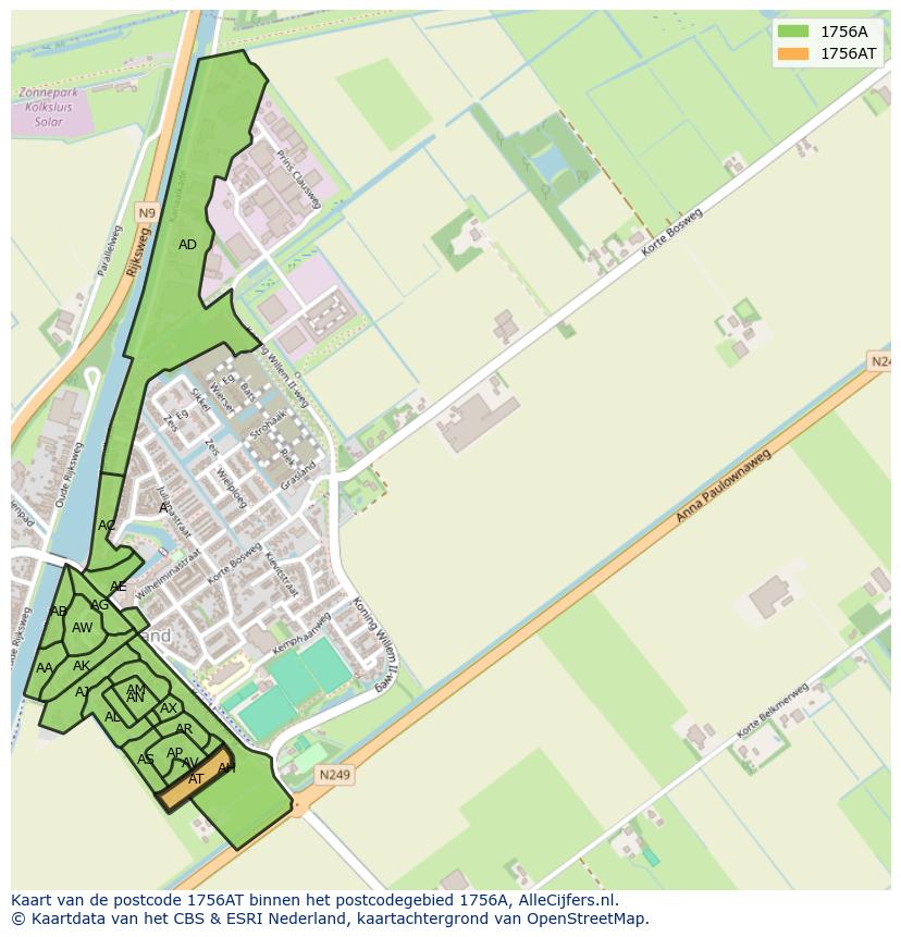 Afbeelding van het postcodegebied 1756 AT op de kaart.