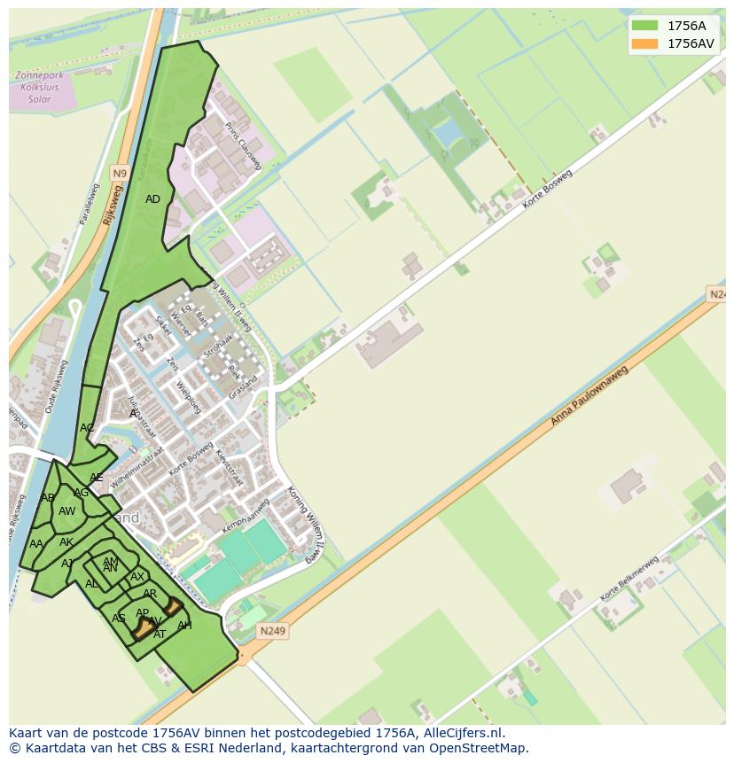 Afbeelding van het postcodegebied 1756 AV op de kaart.