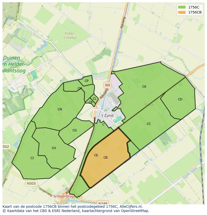 Afbeelding van het postcodegebied 1756 CB op de kaart.