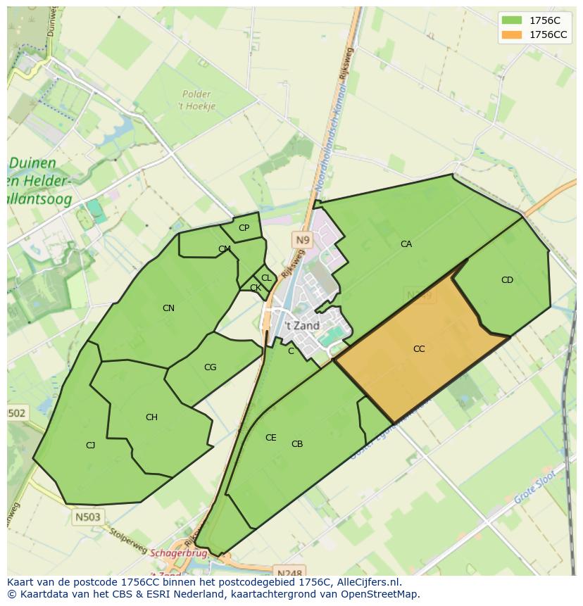 Afbeelding van het postcodegebied 1756 CC op de kaart.
