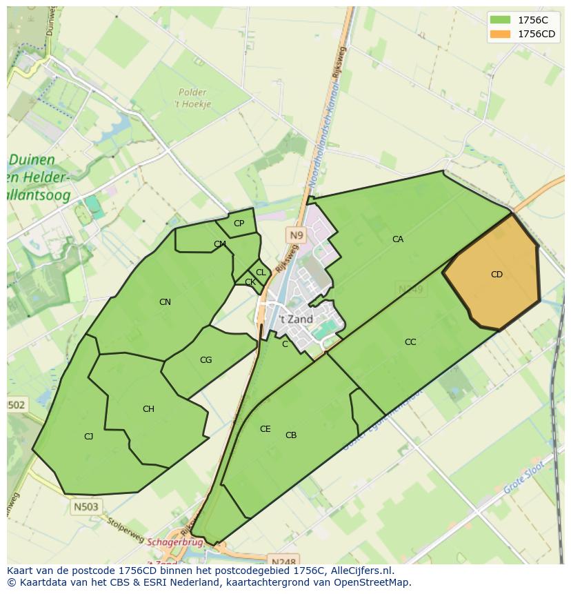 Afbeelding van het postcodegebied 1756 CD op de kaart.
