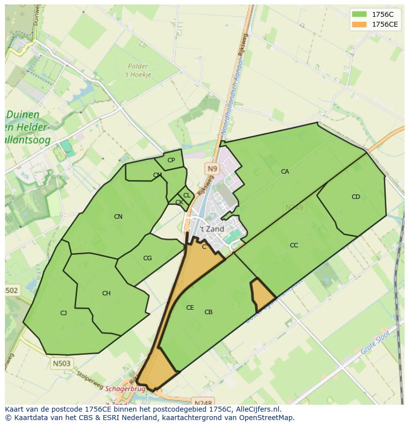 Afbeelding van het postcodegebied 1756 CE op de kaart.