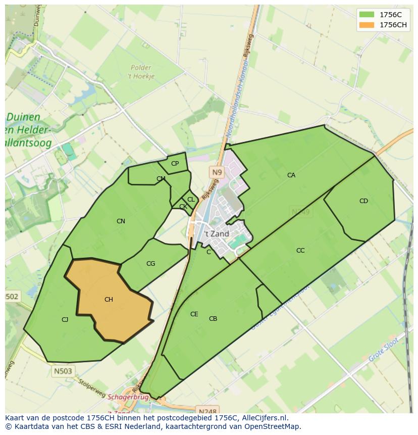 Afbeelding van het postcodegebied 1756 CH op de kaart.