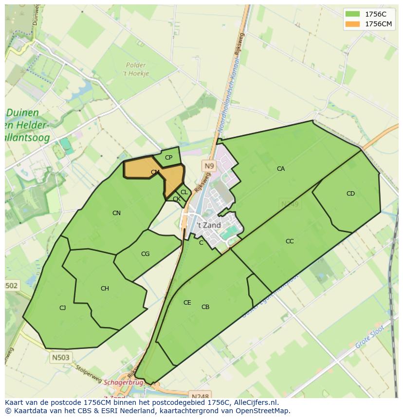 Afbeelding van het postcodegebied 1756 CM op de kaart.