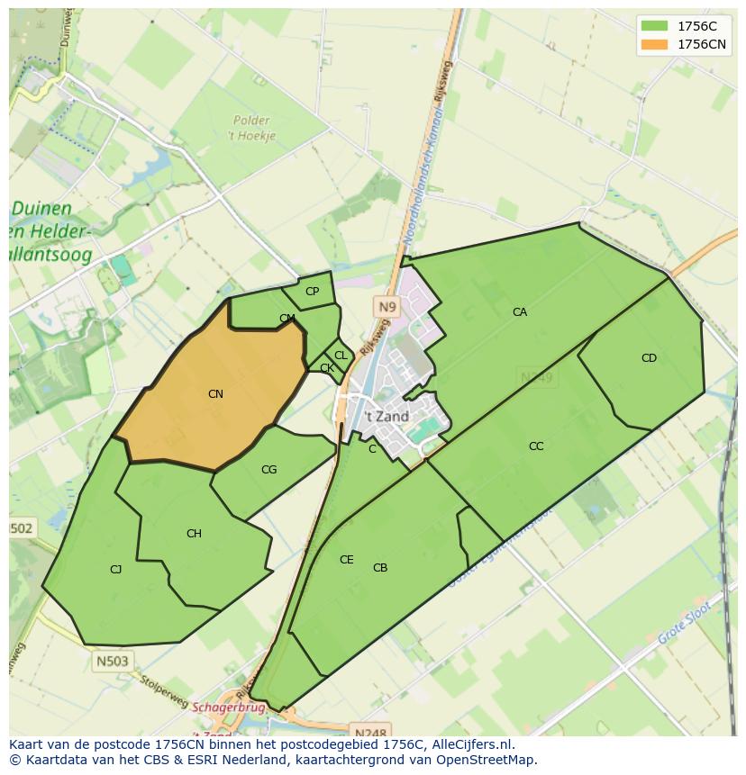 Afbeelding van het postcodegebied 1756 CN op de kaart.
