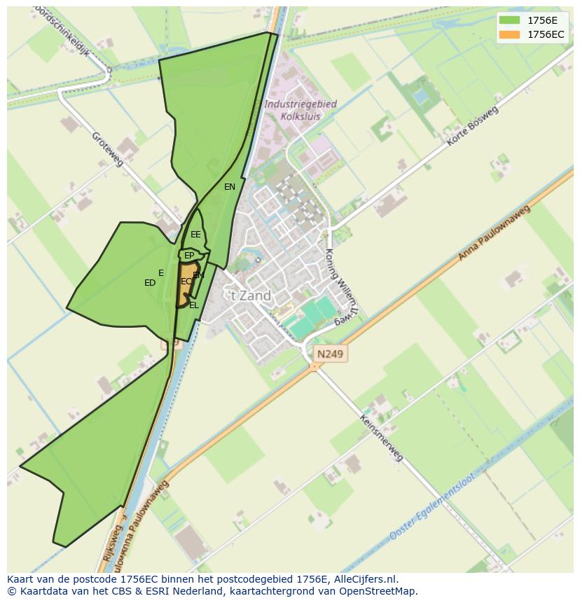 Afbeelding van het postcodegebied 1756 EC op de kaart.