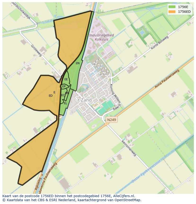Afbeelding van het postcodegebied 1756 ED op de kaart.