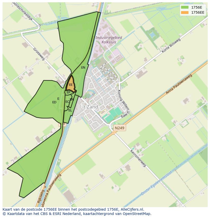 Afbeelding van het postcodegebied 1756 EE op de kaart.