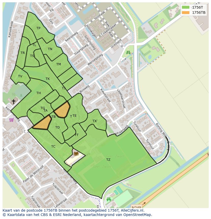 Afbeelding van het postcodegebied 1756 TB op de kaart.