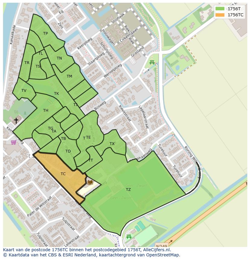 Afbeelding van het postcodegebied 1756 TC op de kaart.