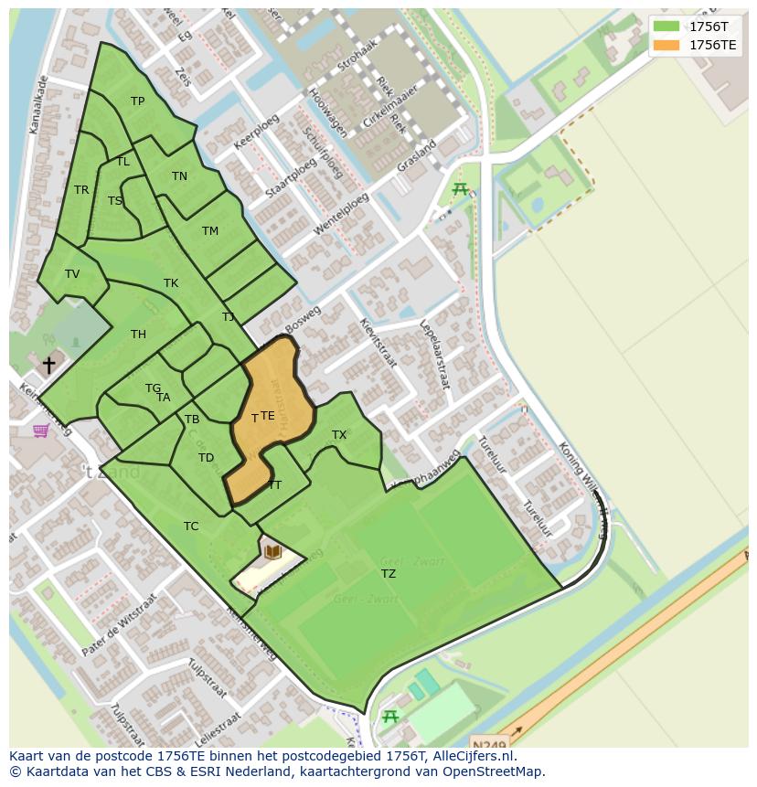 Afbeelding van het postcodegebied 1756 TE op de kaart.