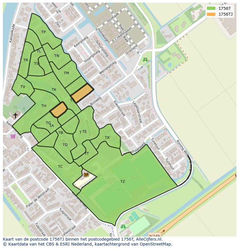 Afbeelding van het postcodegebied 1756 TJ op de kaart.