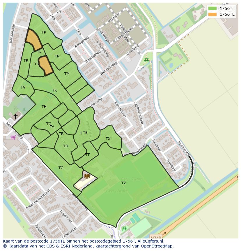 Afbeelding van het postcodegebied 1756 TL op de kaart.