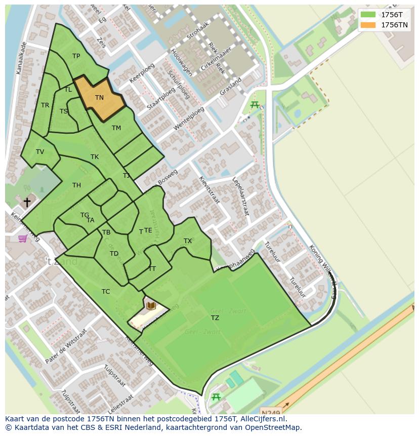 Afbeelding van het postcodegebied 1756 TN op de kaart.