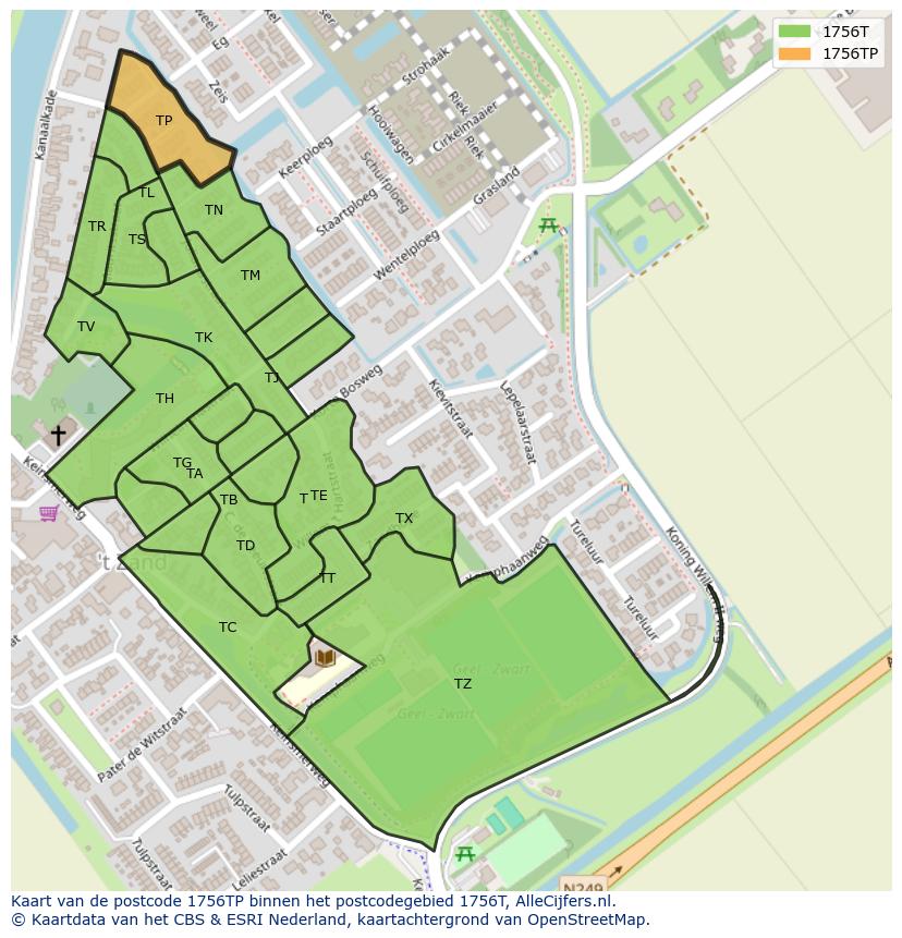 Afbeelding van het postcodegebied 1756 TP op de kaart.