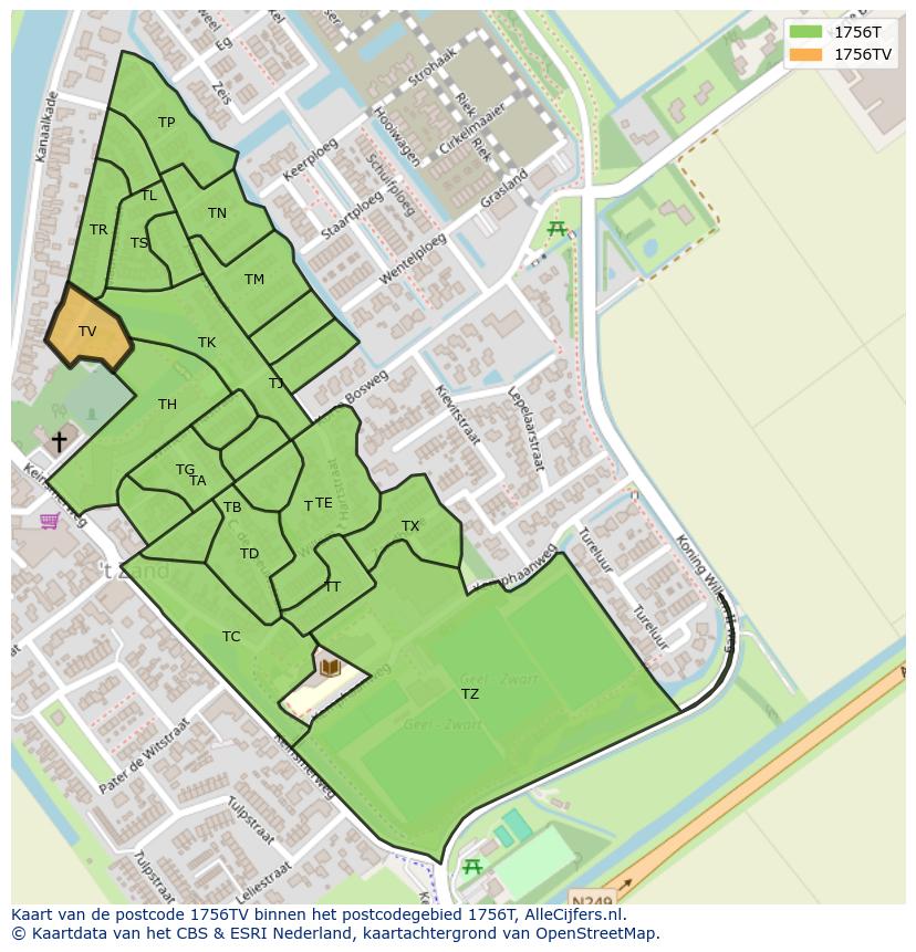 Afbeelding van het postcodegebied 1756 TV op de kaart.