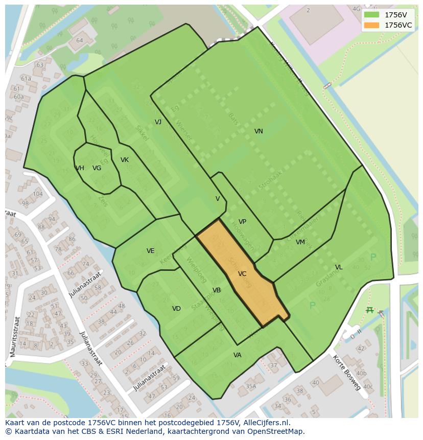 Afbeelding van het postcodegebied 1756 VC op de kaart.