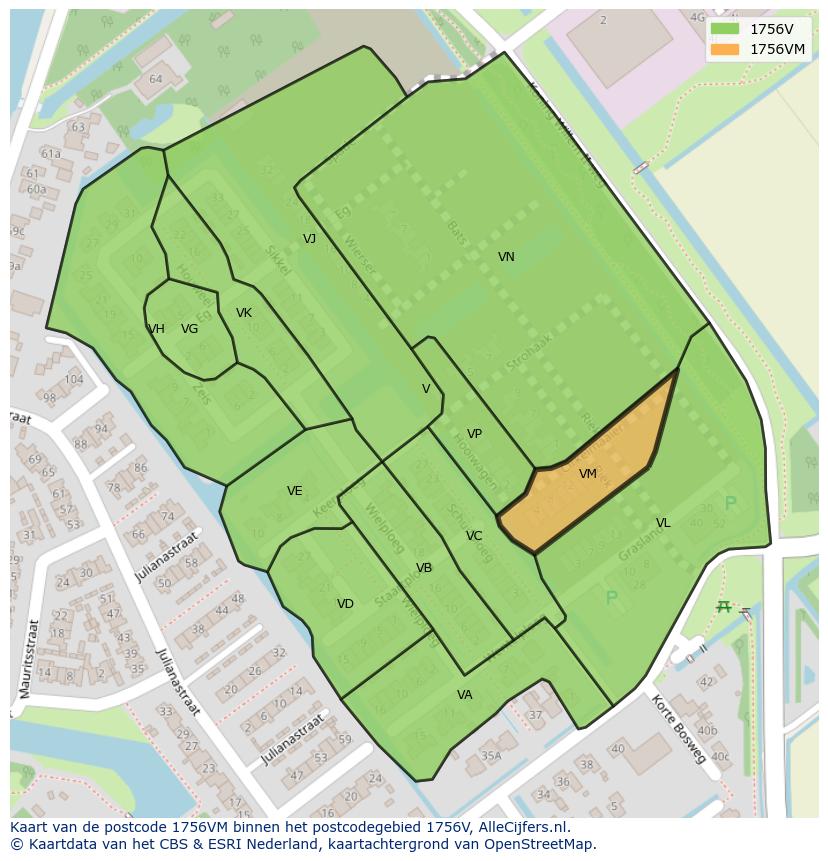 Afbeelding van het postcodegebied 1756 VM op de kaart.