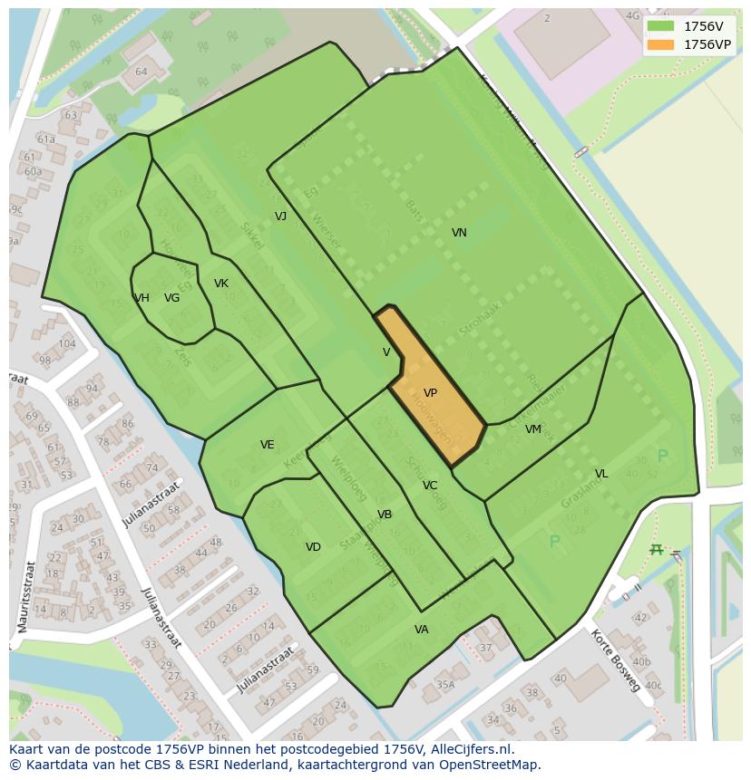 Afbeelding van het postcodegebied 1756 VP op de kaart.