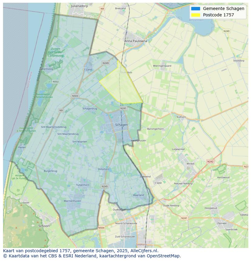 Afbeelding van het postcodegebied 1757 op de kaart.