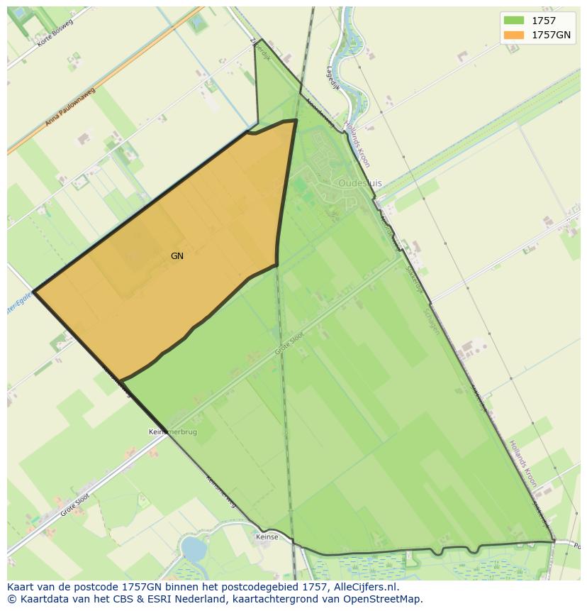 Afbeelding van het postcodegebied 1757 GN op de kaart.